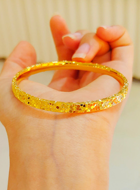 金包银碎碎冰冰手镯实心999足黄包金镯子爆闪开口时尚手环送女友