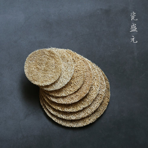 日式手工天然丝瓜络竹木茶壶垫
