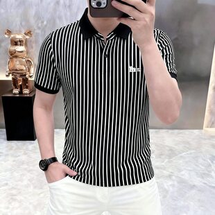 短袖polo衫男新款夏季韩版修身纯棉翻领半截袖青年潮牌竖条纹t恤