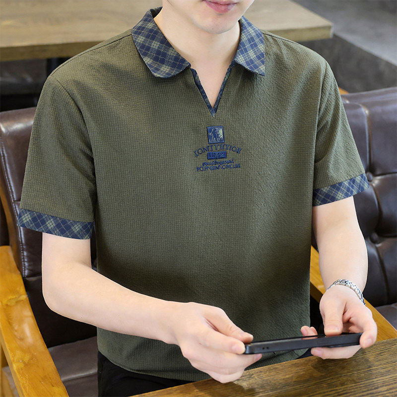欧洲站翻领POLO衫男短袖半拉Polo衫