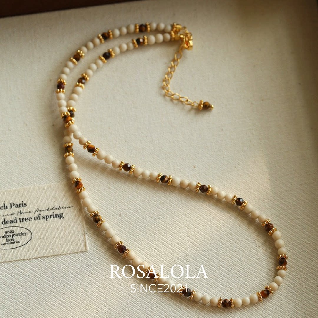 ROSALOLA 焦糖奶咖·法式复古老钱风天然石项链·LOLA系列 052502
