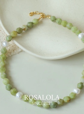 ROSALOLA 青枝白露·法式复古老钱风天然石项链·LOLA系列 051102
