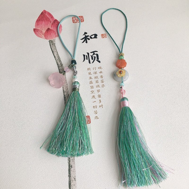 女款手把件挂绳包挂万能挂手工编织流苏绳粉晶莲蓬翡翠平安扣绳子