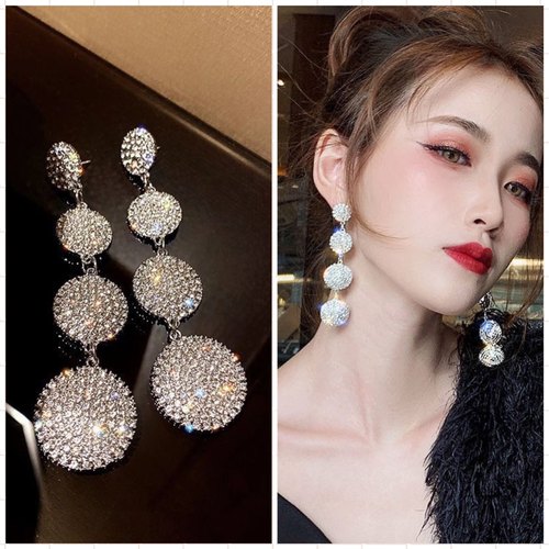 圆形长款耳环水钻派对女王