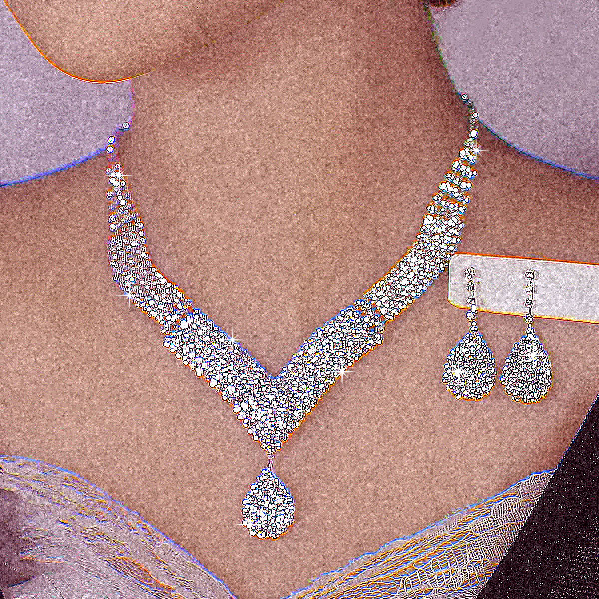 项链新娘首饰套链项链耳环三件套婚庆饰品礼服项链耳环套装二件套