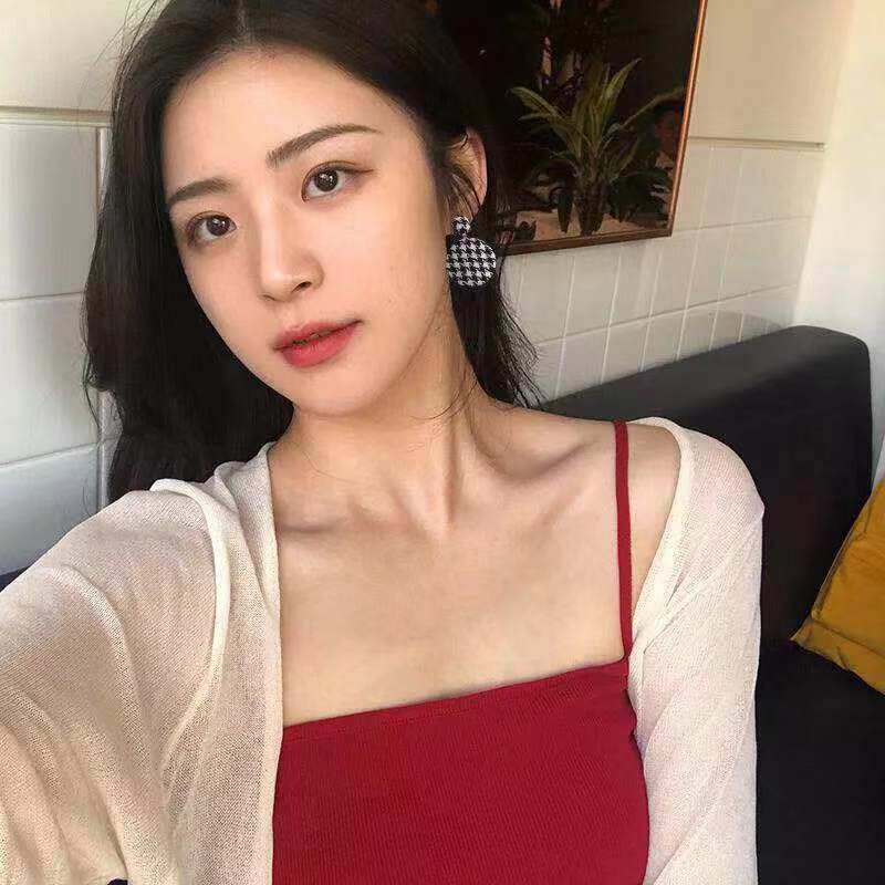 韩国东大门新款欧美个性爱心格子丝绒耳钉耳洞圆形纽扣耳饰耳环