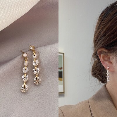 一件包邮925银针锆石简约女仙百耳钉搭韩女超银针925长耳环气质款