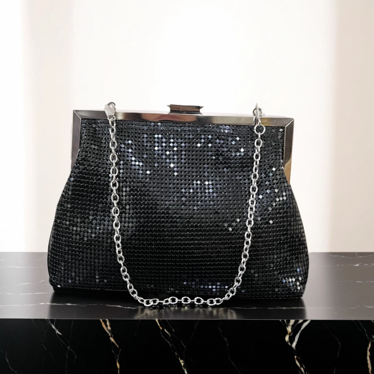 爆款ins网红名媛小包包金属亮片包bling水钻闪片链条包宴会礼服包