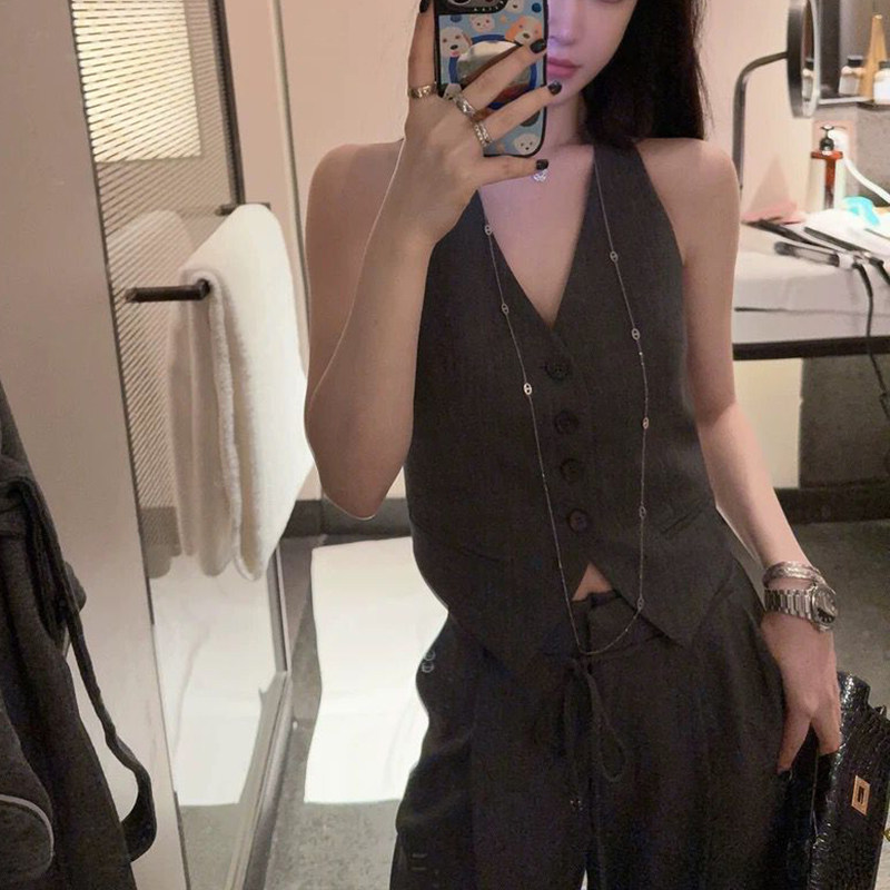 娜扎同款OfficeMax职场时髦套装新款休闲挂脖无袖西装马甲/短裙裤