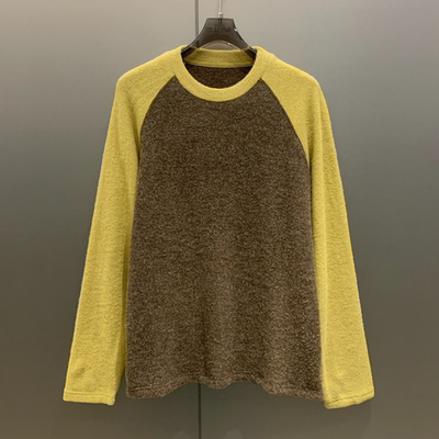 圈圈纱磨毛撞色拼接撞色插肩圆领长袖卫衣女 T8937