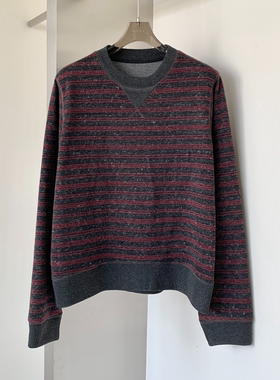 【小雨姐在这里】复古拼色条纹小三角圆领长袖卫衣女T8860