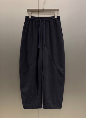 显瘦立体剪裁拼接抽绳弯刀阔腿休闲羊毛卫裤女 K5322