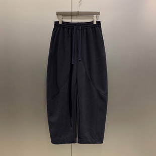 显瘦立体剪裁拼接抽绳弯刀阔腿休闲羊毛卫裤 K5322 女