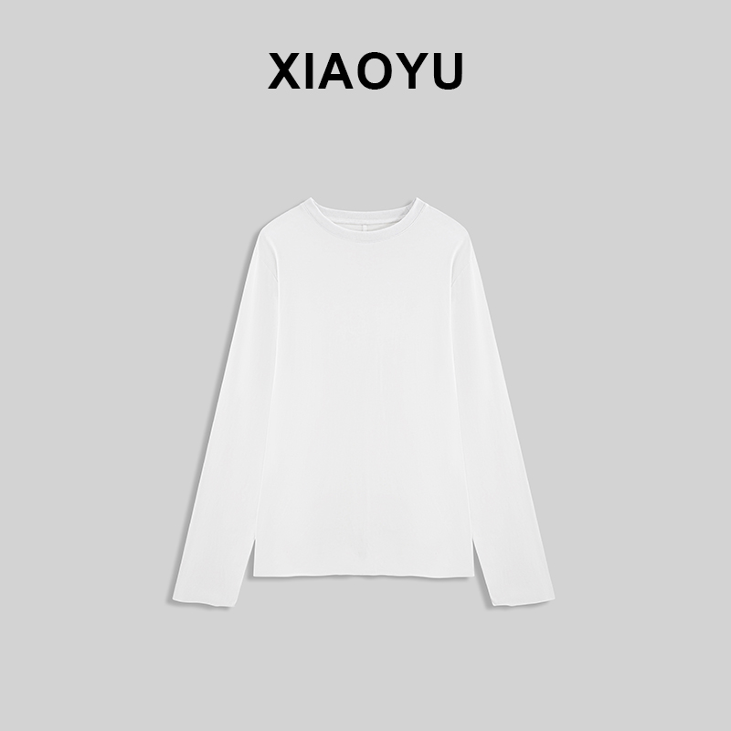纯色极简背后缝线拼接设计感基础打底卷边匹马长袖T恤女 T8251