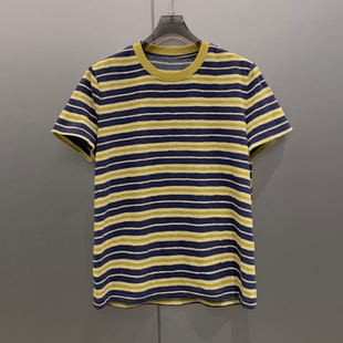 宽松圆领条纹间色针织短袖T恤女 T9111