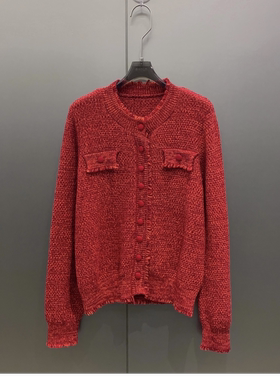 毛边圆领单排扣羊毛开衫毛衣女 M1260