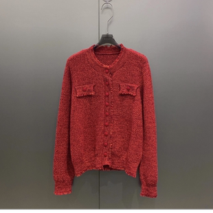 毛边圆领单排扣羊毛开衫 M1260 毛衣女