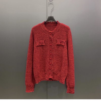 毛边圆领单排扣羊毛开衫毛衣女 M1260