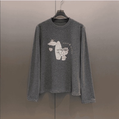 卡通休闲滑板KT猫印花磨毛长袖女 T8945