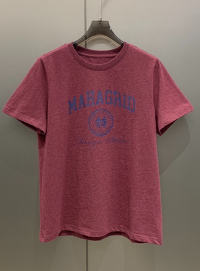 休闲百搭弧形字母徽标图案印花圆领短袖女 T8934