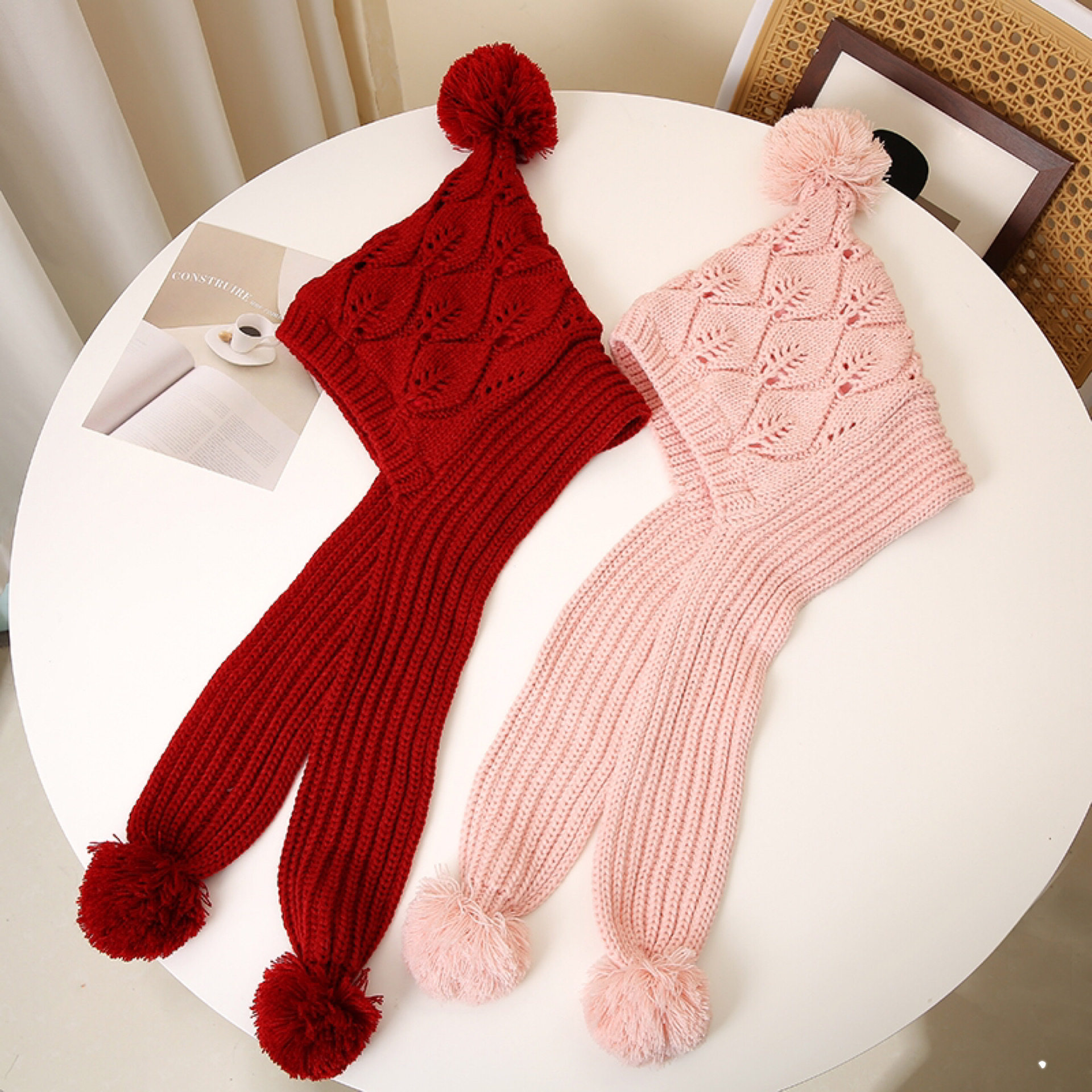 树叶围巾帽子一体中国风儿童帽子冬季保暖毛线帽围巾一体护耳帽,童装/婴儿装/亲子装,围巾,淘宝优惠券,粉丝福利购,淘宝优惠卷