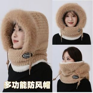 加厚帽子女围脖面罩一体冬防寒骑车防风帽毛绒护耳包头帽保暖套头