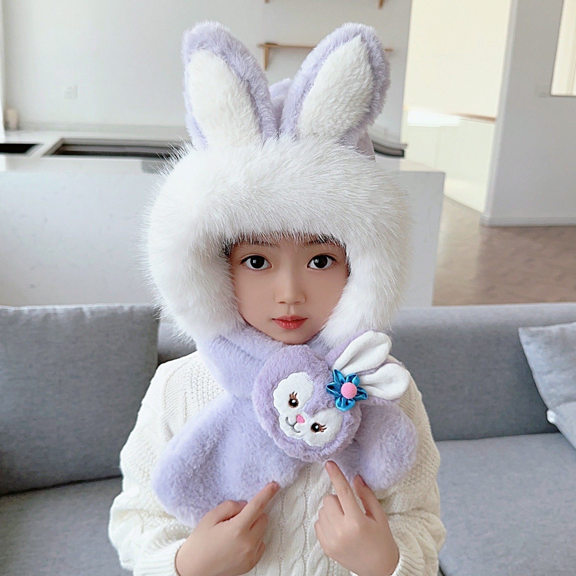 儿童帽子围巾一体秋冬两件套保暖可爱加厚宝宝帽男女童冬天护耳帽,童装/婴儿装/亲子装,围巾,淘宝优惠券,粉丝福利购,淘宝优惠卷