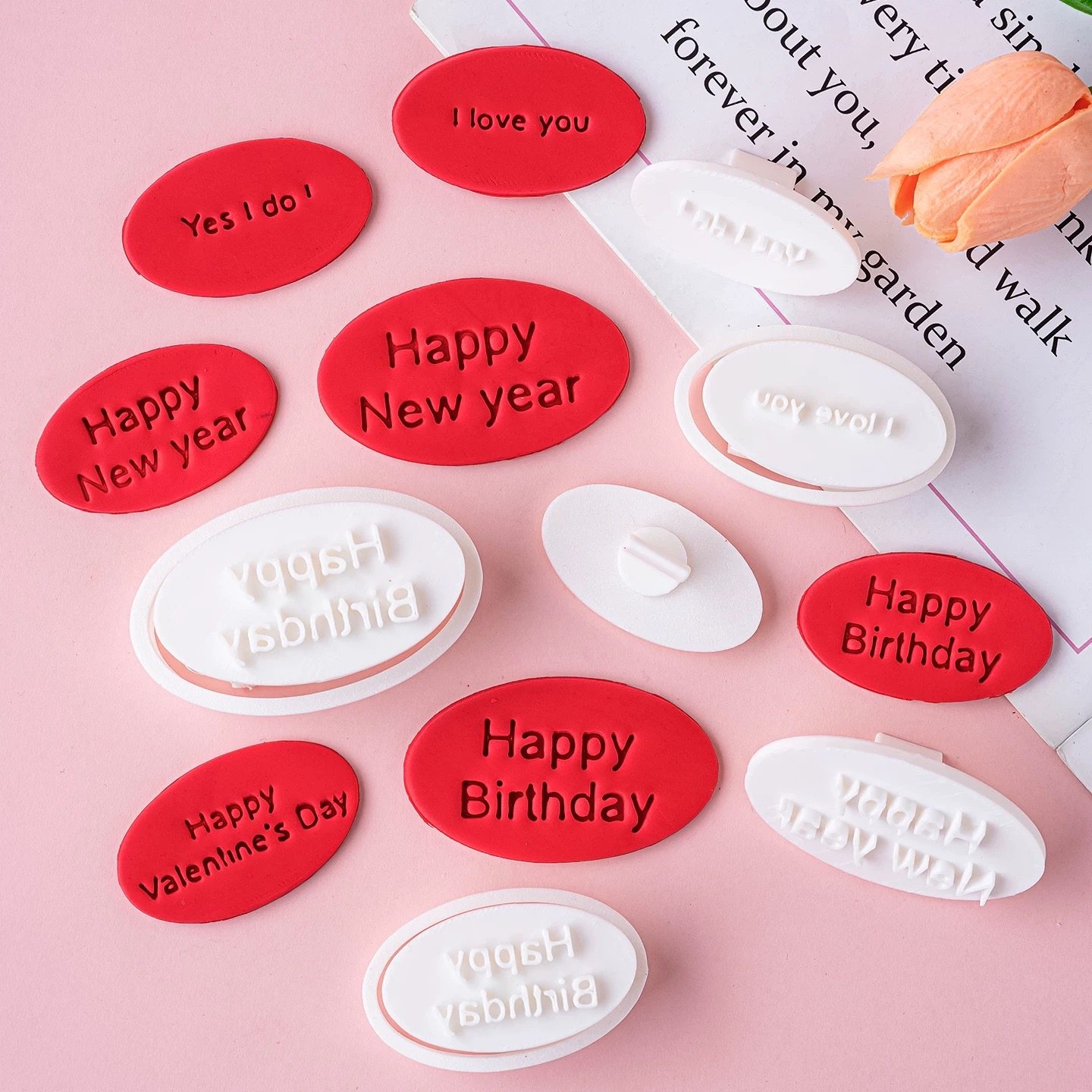 椭圆新年情人节HB英文祝福语切模翻糖饼干曲奇蛋糕烘焙印章模具