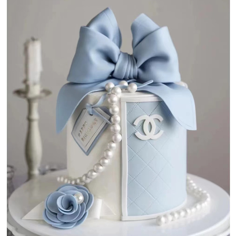 浪漫香奈儿logo翻糖蛋糕装饰山茶花模具珍珠项链巧克力模翻糖工具