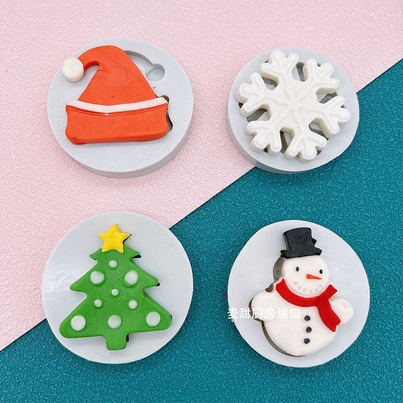 圣诞硅胶模具圣诞树雪人帽子雪花 diy翻糖香薰蜡烛石膏手工皂模具
