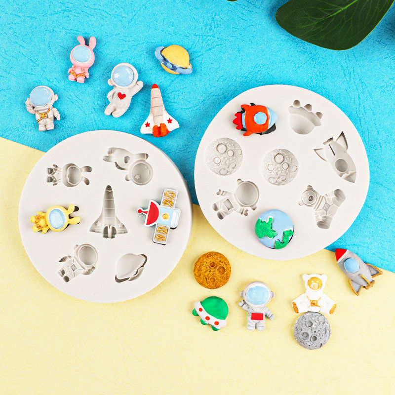 卡通宇宙宇航员翻糖硅胶模具diy'火箭星球创意生日蛋糕巧克力装饰