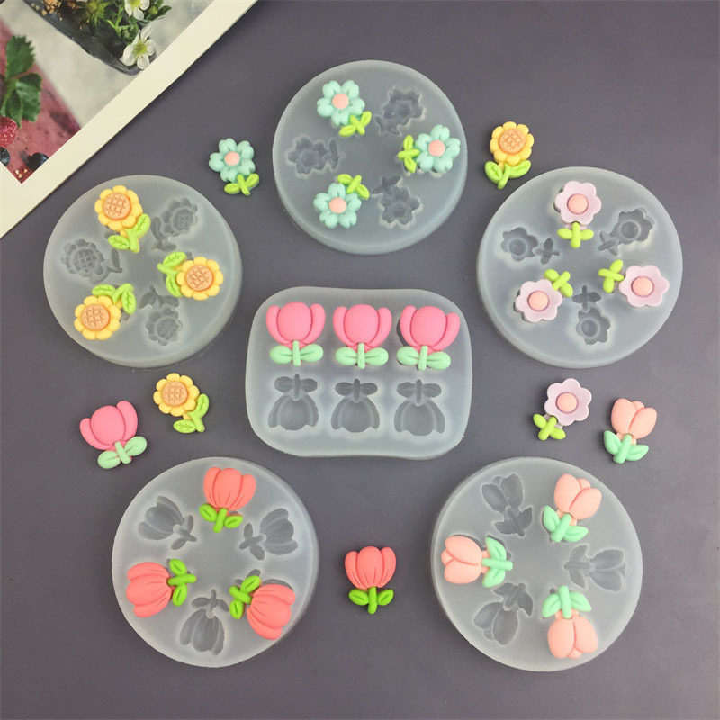 郁金香太阳花玫瑰花鸡蛋花diy造型翻糖蛋糕巧克力硅胶模具点心模