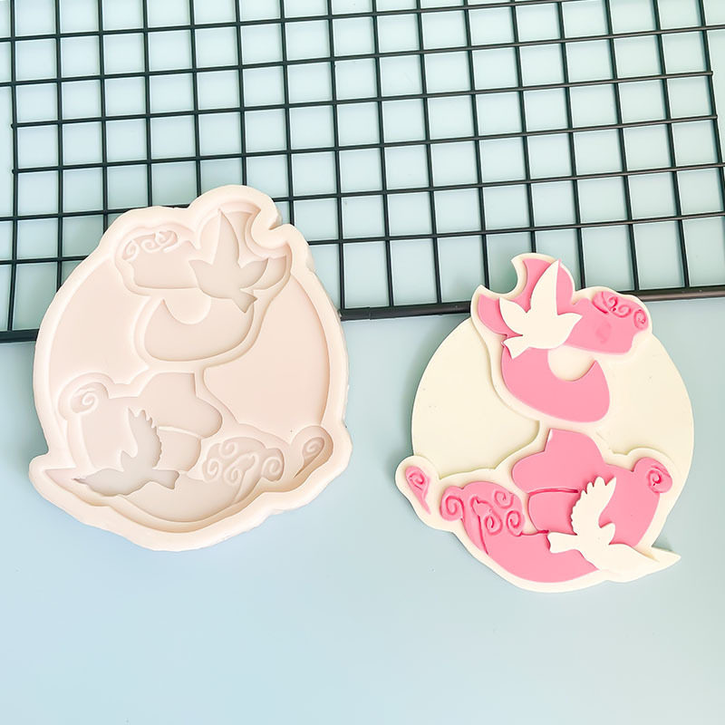 七夕主题模具硅胶翻糖巧克力生日蛋糕装饰摆件情人节七夕字体鸽子