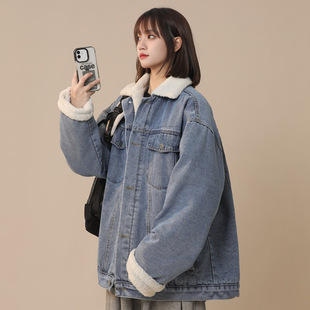 冬季新款羊羔绒棉衣外套女美式潮流大码宽松显瘦加绒加厚牛仔夹克