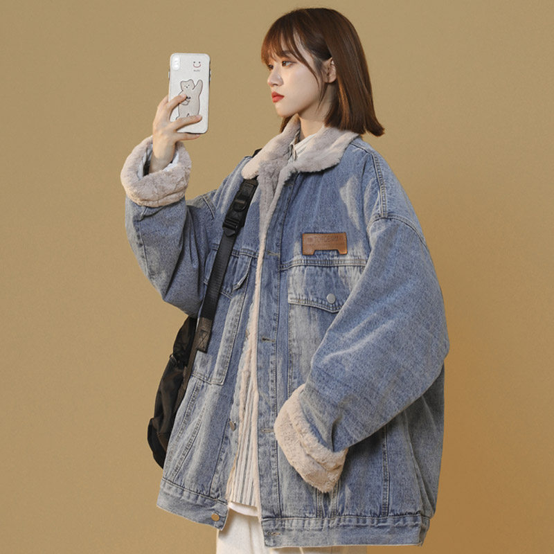 仿兔毛牛仔外套女冬季新款