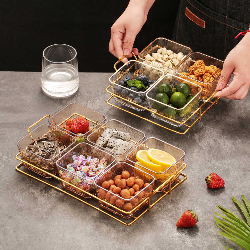 简约轻奢水果盘子塑料干果碟家用摆盘零食分格盘客厅茶点盘糖果盒