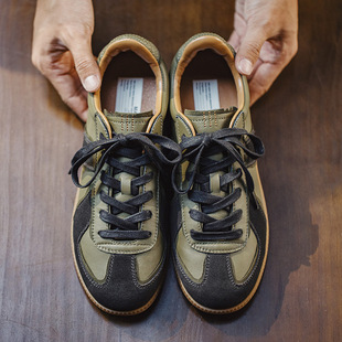 马登德训鞋男款秋季新款低帮板鞋橄榄绿羊皮休闲鞋复古运动鞋子