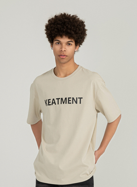 KEATMENT 厚板logo印花美式高街圆领纯棉宽松休闲情侣潮牌T恤短袖