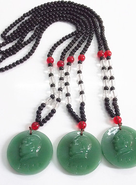 碧玉人物吊坠长款挂脖项链饰品