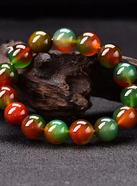 玛瑙石孔雀手链男女佛珠手串水晶手饰情侣款学生饰品10mm圆珠手饰