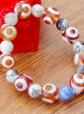 成品14mm玛瑙三眼天珠圆珠菩提佛珠手串藏式风化红肉高油玛瑙手链