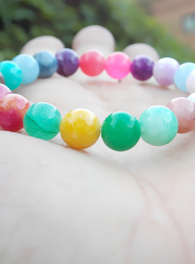 七彩多宝水晶8mm单圈情侣手链糖果多色玉石合成手串杂石珠百搭款