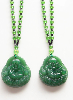 新疆碧玉菠菜绿长款挂件佛公吊坠