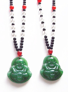 仿翡翠油青种长款玉佩佛公吊坠