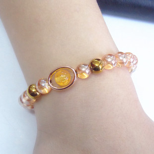 仿巴西深色橘黄橙黄水晶手链男女 六字真言转运手饰品礼物手串