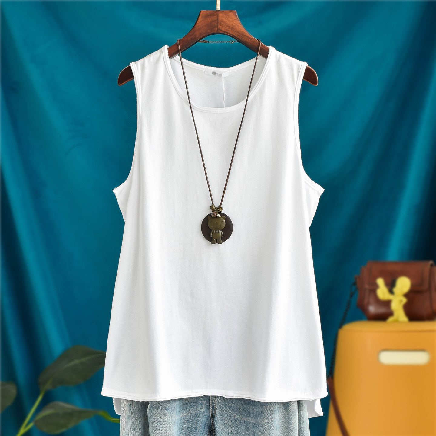 宽松休闲大码纯棉中长款背心女外穿潮叠穿打底衫无袖吊带内搭上衣