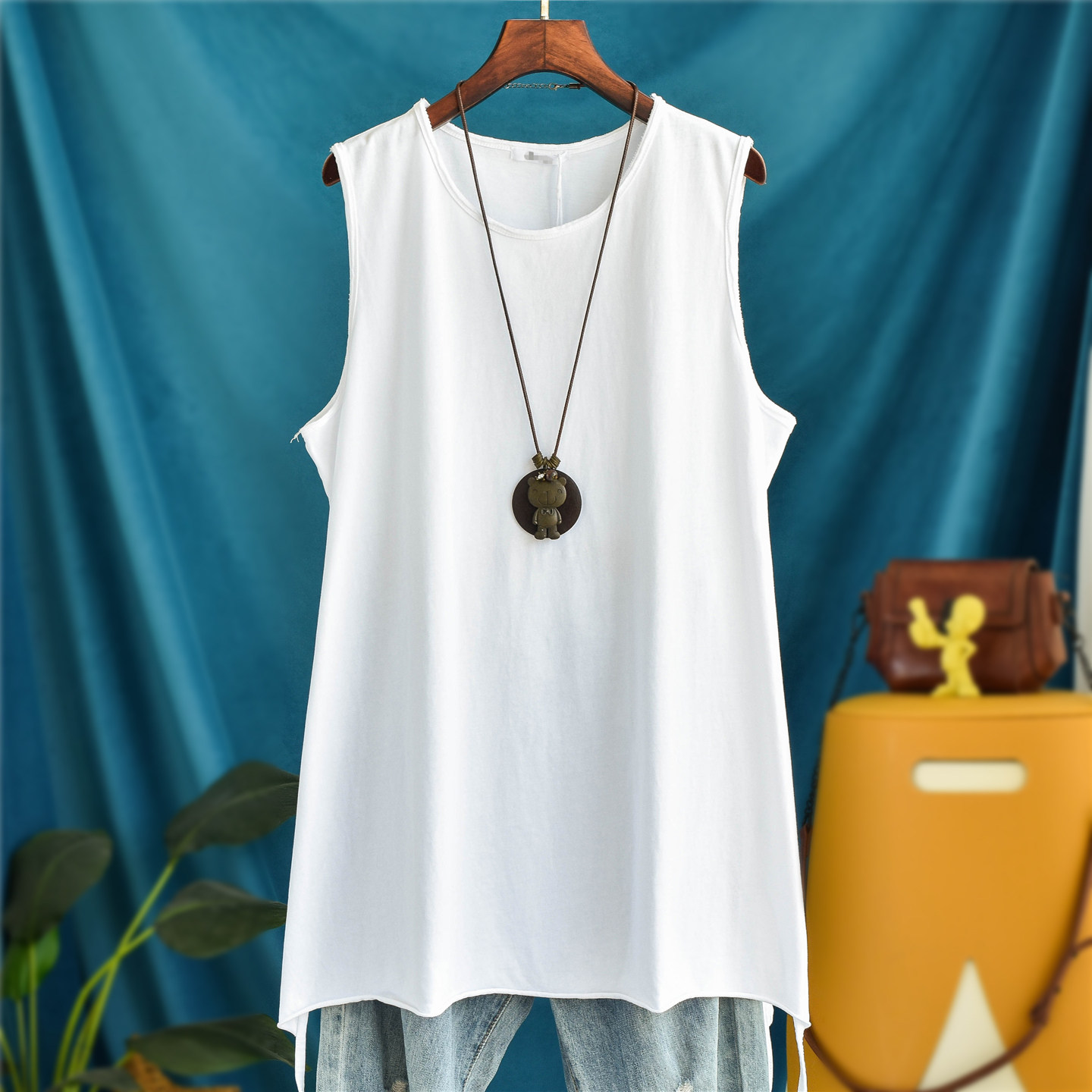 中长款纯棉开叉背心内搭女宽松休闲大码外穿叠穿打底无袖吊带上衣