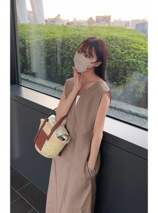日单GRL日系V领宽松无袖连衣裙女休闲百搭显瘦时尚背心长裙DK967
