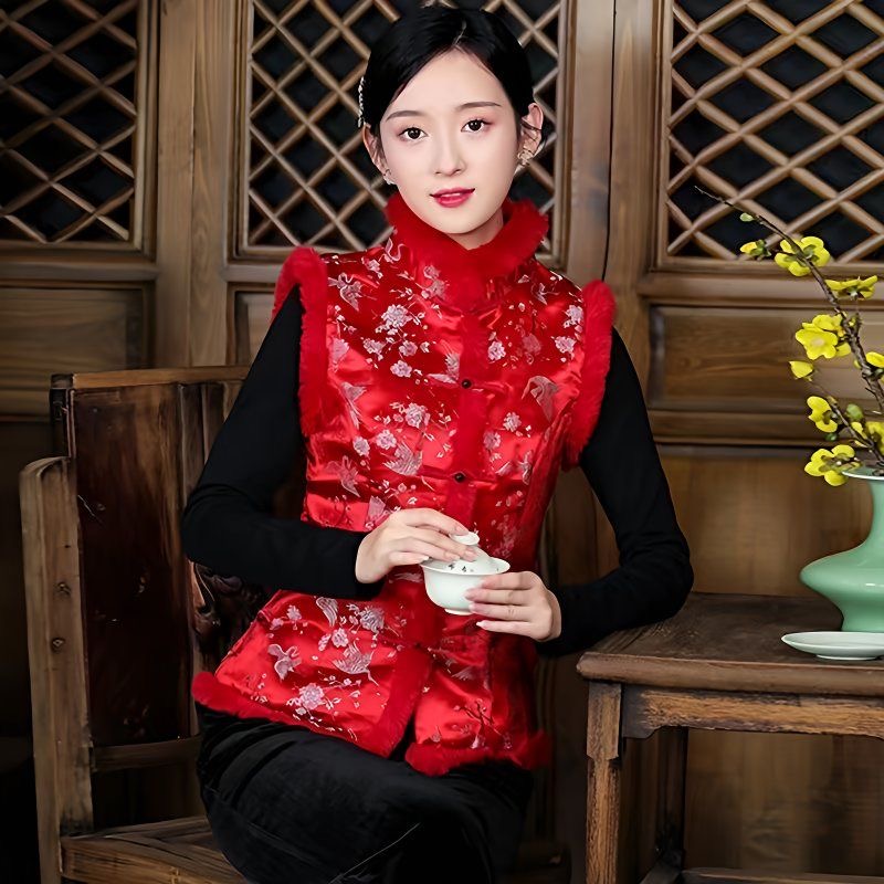 马甲盘扣红色上衣女装拜年服中式