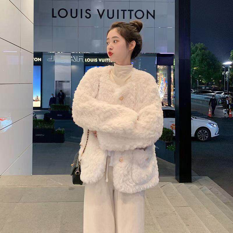 小个子白色仿皮草毛毛外套显瘦冬季加厚女士毛绒外套年轻短款环保